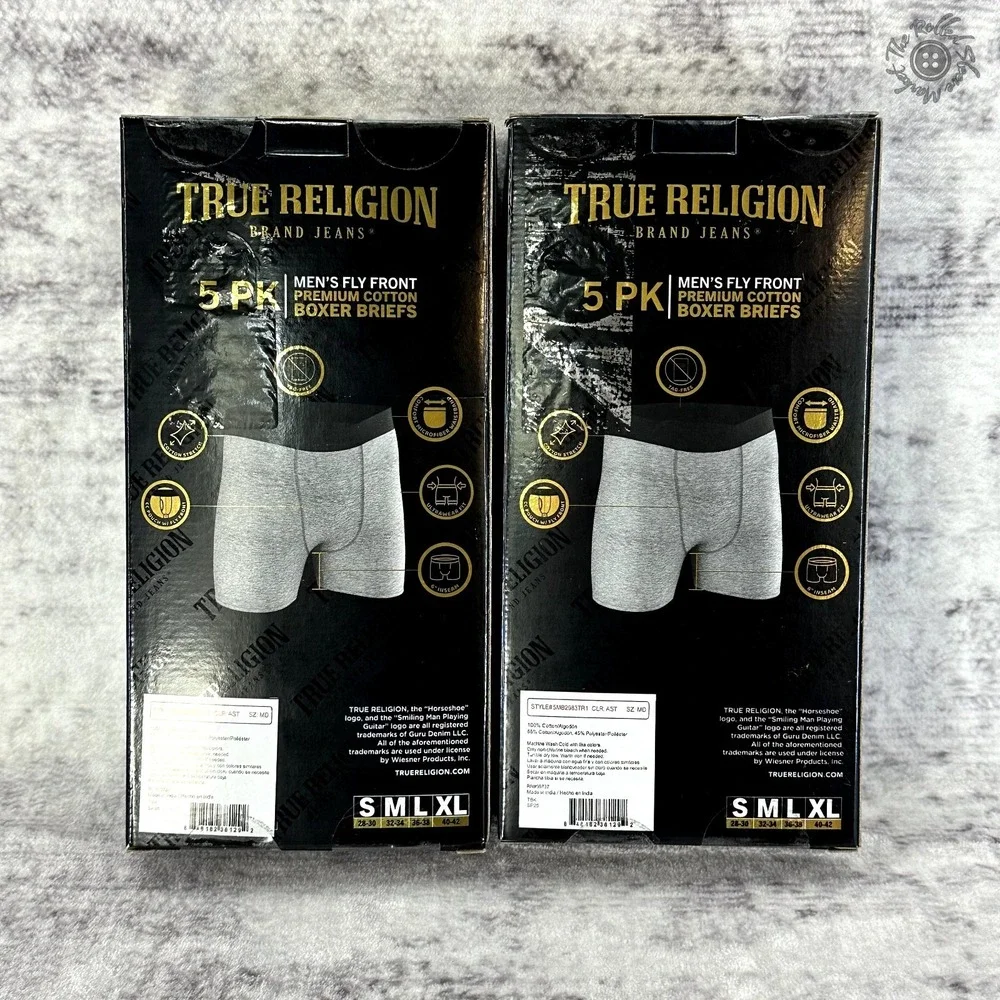 New Lot of (2) 5-Packs True Religion Fly Front Premium Boxer Briefs Men's Medium